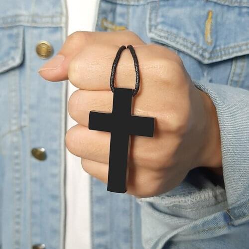 CLASSIC STAINLESS STEEL MEN CROSS NECKLACE PENDANT WITH ROPE LINK ADJUSTABLE MINIMALIST JEWELRY