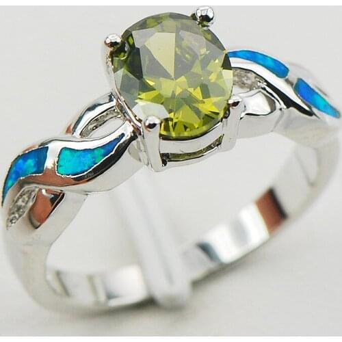 Peridot Blue Fire Opal 925 Sterling Silver Woman Ring Size 6 7 8 9 10 R1167 Fashion Wholesale Jewelry Free Shipping