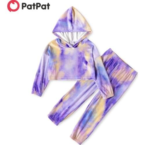 PatPat 2-piece Toddler Girl Tie Dye Hoodie and Elasticized Pants Casual Set