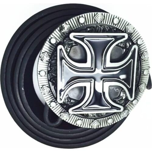 Cowboy cross PU belt zinc alloy belt buckle