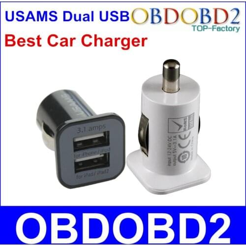 Best Quality USAMS Car Charger Micro Auto Universal Dual 2 Port USB 5V 3.1A For iPhone iPad Mobile Phones Cigar Socket Free Ship