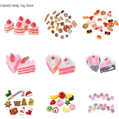 Cute Mini Play Toy Fruit Food Cake Candy Fruit Hamburg Biscuit Donuts Miniature For Dolls Accessories Kitchen Play Toys