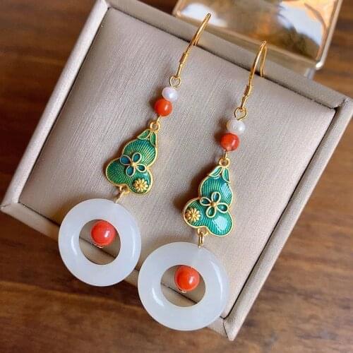 Peace Buckle Gourd Frosted and Matte Gold Earrings Jade Pendant 2020 New Trendy Retro Winter Face-Looking Small High-End