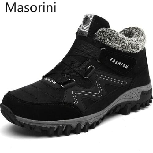 High Top 2021 Winter Men Boots Fur Warm Leather Snow Boots Men Winter Work Casual Shoes Sneakers Rubber Ankle Boots 39-47