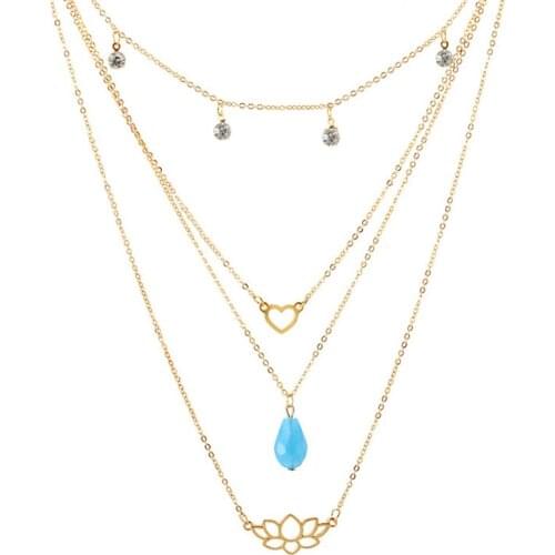 Boho Multi Layer Tree Flower Cross Moon Pendant Necklaces For Women Jewelry Gold Silver Color Alloy Choker Chain Link Necklace