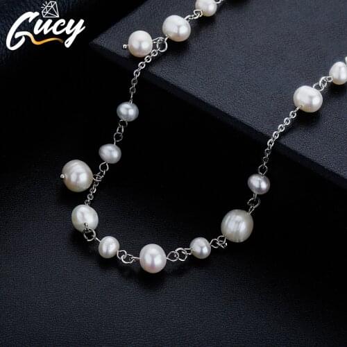 GUCY Simple Pearl Chain Necklace For Women Fashion Silver Color Necklace Ladies Clavicle Chain Necklace Jewelry
