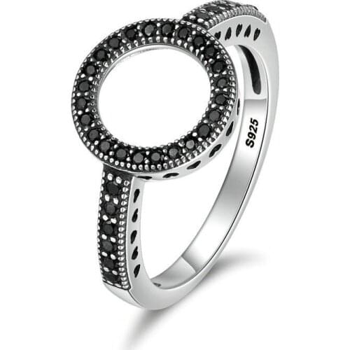 Simple Round black/transparent Cubic Zirconia Rings for Woman Charm Finger Party Jewelry Bijoux Girls Christmas Gift