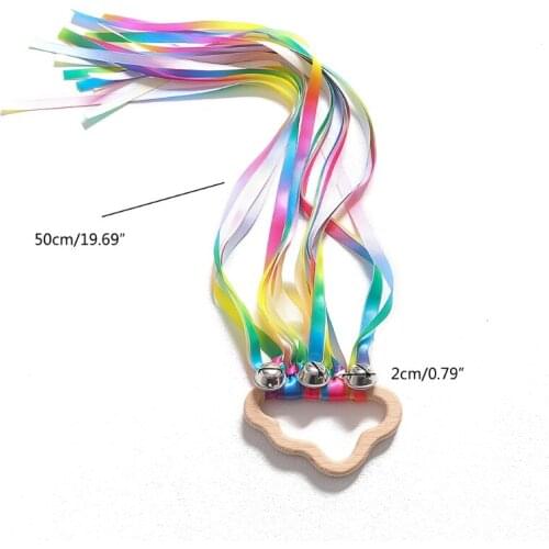 N0HD Sensory Ribbon Ring Ribbon Sensory Toy Rainbow Hand Bells Hand Kite Natural Wood Loop Toy Colorful Montessori Toys