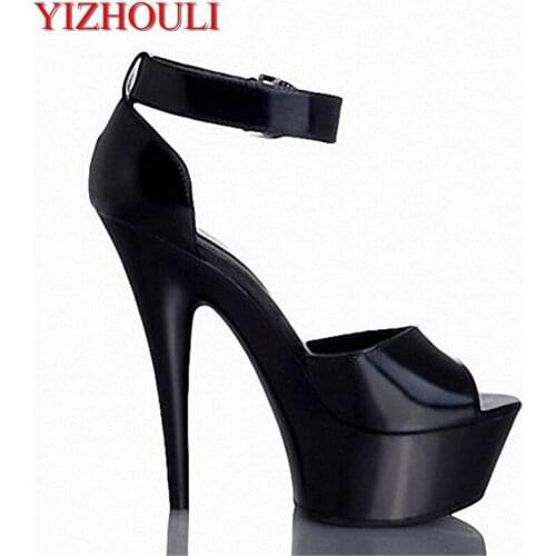 Black Ankle Strap Style 15cm High Heel Sandals Platforms Pole Dance/Star/Model Shoes, Wedding Shoes