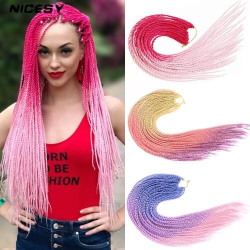 NICESY Ombre Senegalese Twist Hair Crochet Braids Synthetic Extension Cord 24Inches 30Roots/Pack Gray Blue, Pink, Brown