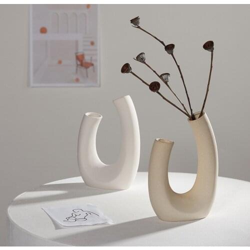 Nordic Dried Flower Vase White Ceramic Vase Home Decoration Flower Arrangement Hydroponic Home Cafe Studio Decor Flower Pot