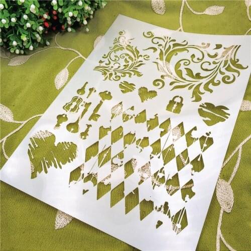 21*29.5 Key lock scrapbook stencils spray plastic mold shield DIY cake hollow Embellishment printing lace ruler Easter