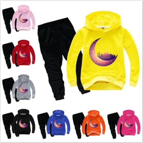 Spring Ramadan Kareem EID MUBarak Long Sleeve T Shirt Sweatshirt + Pants 2 PCS Set Baby Girl Clothes Boy Clothing Suit Hoodies