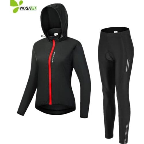 WOSAWE Womens Cycling Clothing Suit Long Sleeve Bicycle Long Jersey Wind Coat Set Road MTB Bike Jackets Pants Cycling Jumpsuit