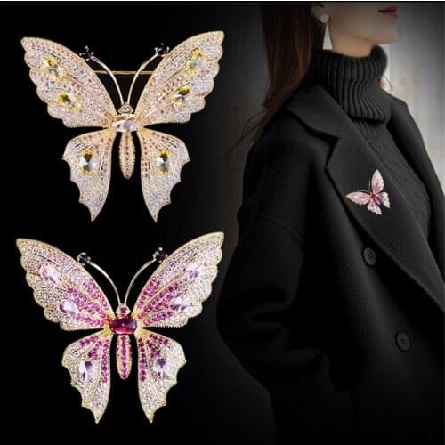Cute Butterfly Brooches for Women Bling Pink Yellow Rhinestone AAA Zircon Brooch Luxury Crystal Insect Broches Pin Jewelry Gift