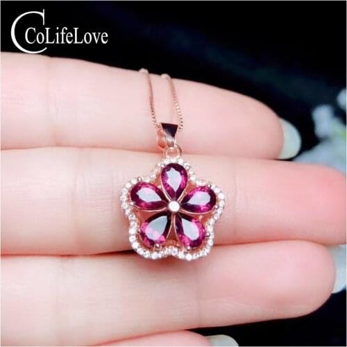CoLife Jewelry 925 Silver Garnet Pendant 5 Pieces Natural Pyrope Garnet Silver Pendant Solid Sterling Silver Pyrope Jewelry