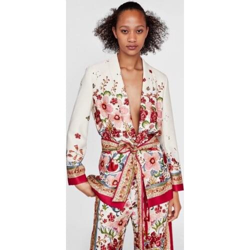 Womens Trouser Suit Cross V-Neck Long Sleeve V Neck Kimono Jackets+Printed Wide Leg Trousers Two Piece Set Suits Autumn Wear