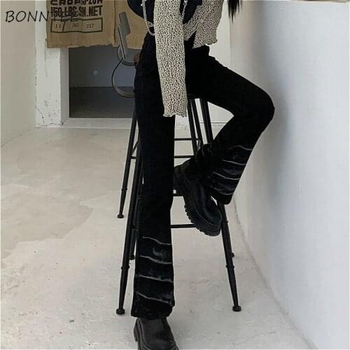 High Waist Jeans Women All-match Simple Black Plus Size Denim Bottom Mujer Flare Trouser Aesthetic BF Style Chic Design Pattern