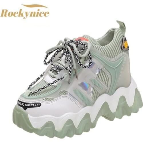 New 2021 Women Platform Sneakers 9cm Height Increasing Chunky Casual Shoes Sport Vulcanized Shoes Woman Colorful Female Sneakers