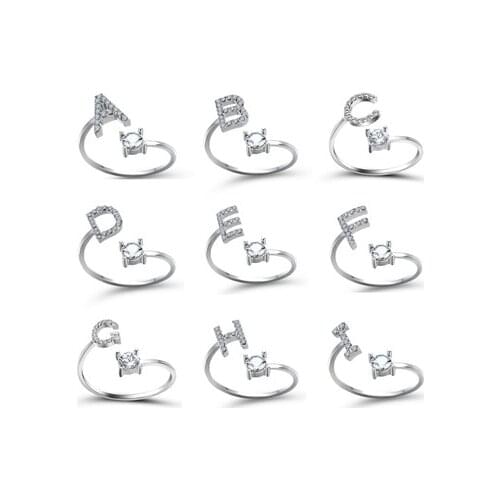 26 letter silver color adjustable open ring A-Z name letter female creative ring fashion party jewelry
