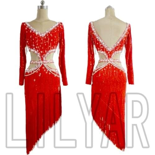 New Latin Dance Dress Competition Dress Costumes Skirt Performing Dress Adult Customize Children Red Matador Skirt Split Skirtes