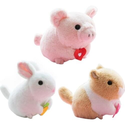 18cm/7inch Mini Cute Wind-up Stuffed Doll Gift for Dollhouse Decor Birthday Decors Plush Bunny/Piggy/Mouse Party Favors 69HE