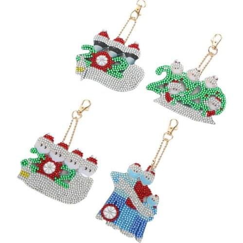 5D DIY 2020 Christmas Diamond Painting Keychain Pendant Special Shaped Diamond Embroidery Cross Stitch Christmas Ornament