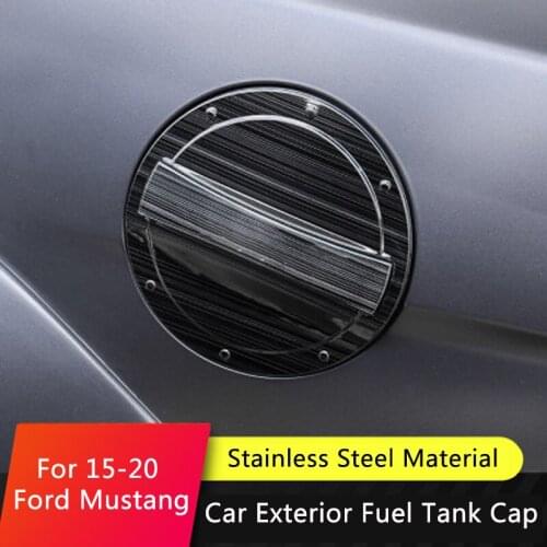 QHCP Stainless Steel Car Exterior Accessories Fuel Tank Cap Gas Door Cover Trim Decoration Stickers For Ford Mustang 2015-2020