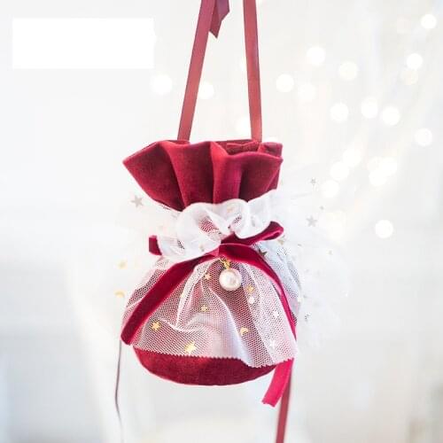 Velvet Yarn Wedding Candy Gift Bags with Pearl Europe Chocolate Package Bag Wedding Christmas Velvet Drawstring Candy Bag