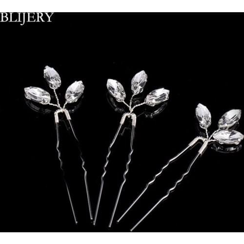 BLIJERY 3Pcs/lot Bridesmaid Bridal Crystal Hairpins Handmade Floral Women Wedding Hair Accessories Headpiece Women Hair Jewelry