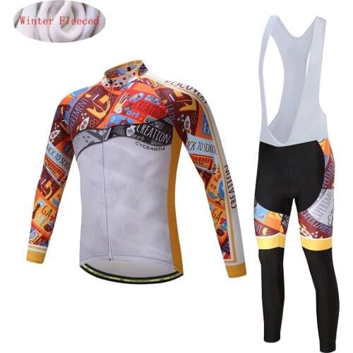 CYCEARTH 2017 Thermal Fleece Cycling Jerseys Winter Kit Clothing Road Bike Warm Maillot Ropa Ciclismo Bib Pants For Men CEF005