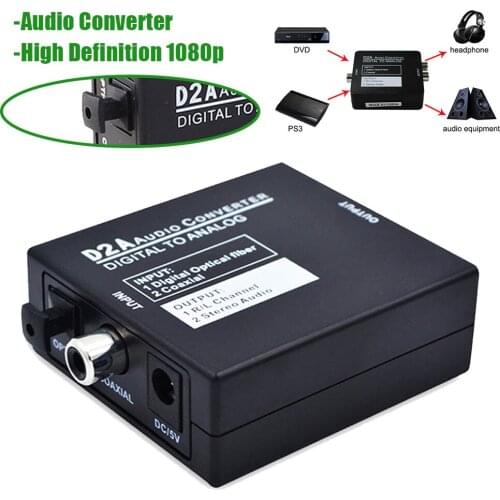 D2A Audio Converter RCA L/R 3.5mm Optical Coaxial Toslink Digital To Analog Audio Converter Adapter