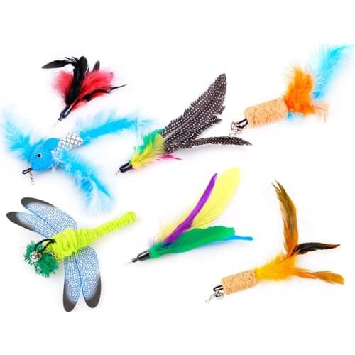 Pet Cat Teaser Replacement Heads Multi Styles Kitten Having Fun Interactive Toys Feather Fluffy Cat Fishing Toy Pet Accessories