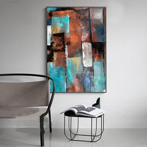 Oil painting handmade abstract modern large vertical blue canvas laminas decorativas pared cuadros wall pictures for living room