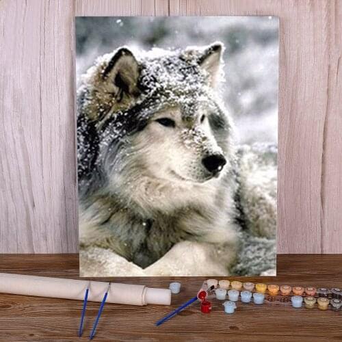 Wolf Animals Winter Paint By Numbers Set Acrylic Paints 50*70 Canvas Pictures Wall Paintings Children Drawing