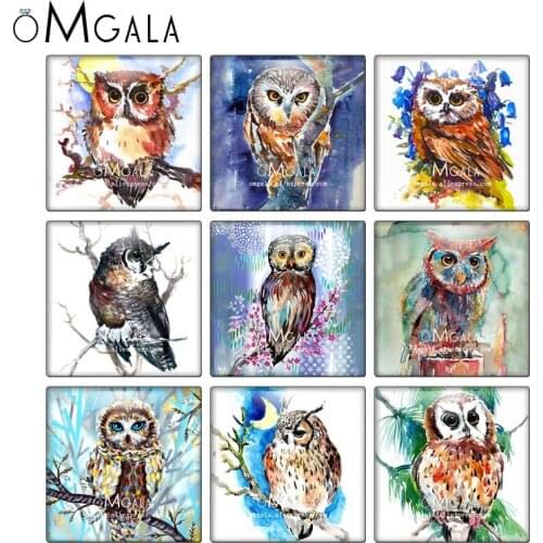 Watercolor Owl Animals Art Paintings 10pcs Mixed 12mm/20mm/25mm/30mm photo glass cabochon demo flat back Making findings