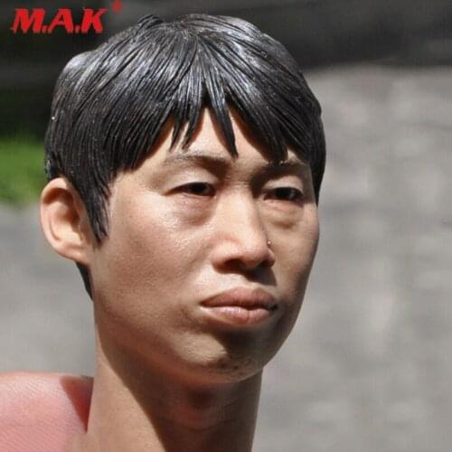 KUMIK16-65 1/6 Asian Male Head Sculpture Black Hair Realistic PVC Model Movable Doll Body Accessory Fit 12 Inches Figure Action