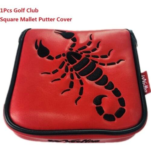Square Mallet Putter Cover Golf Headcover Plush Inside Embroidery Animal PU Leather Magnetic Club Protect Water-proof Dust-proof