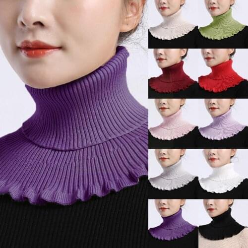 Fake Collar Turtleneck Ribbed Knitted False Fake Collar Windproof Wrap Detachable Scarf Dickey Winter Ruffles Color F5L5