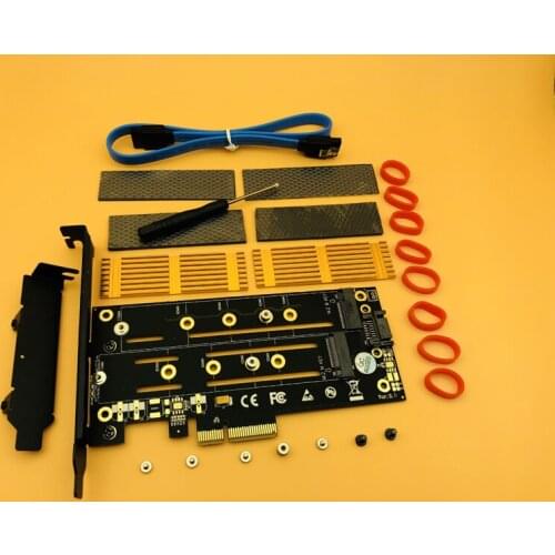 M.2 NVMe SSD M Key B Key NGFF to PCIE X4 Adapter Dual Interface Card Heatsink Low Profile Bracket PCI Express 3.0 2230-22110 SSD