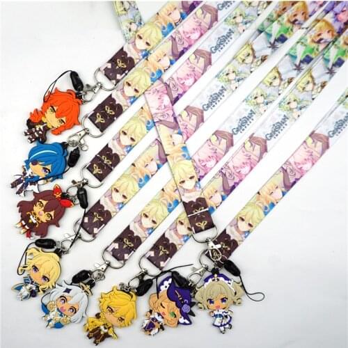 Cute Anime Genshin Impact Key Lanyard ID Badge Holder Phone Neck Strap with Keychain Charms Accessories