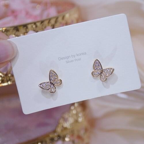 14k Real Gold Plated Fashion Jewelery Crystal Small Cute Exquisite Stud Earrings for Woman Holiday Party Elegant Earring