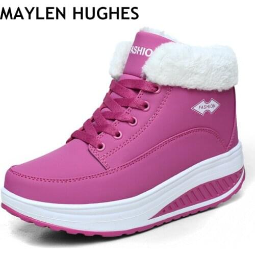 New Fashion Women Female Boots Winter Women Warm Snow Cotton-padde Velvet Shoes Fur Plush Ankle Boots Women Lace Up Heel boots