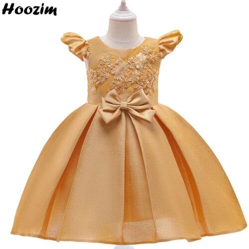 Luxury Gold Front Bow Ruched Prom And Evening Dress Girls 4 To 10 Years Mint Green Embroidery Flower Wedding Party Dresses Child