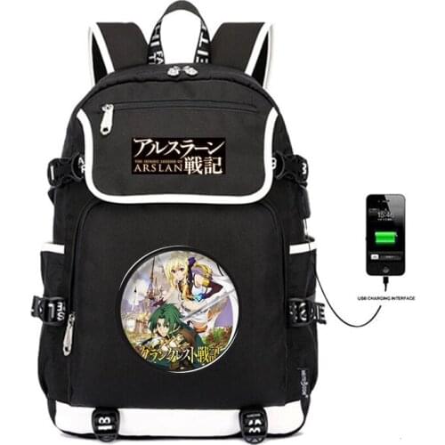 Anime Record of Grancrest War backpack USB Charging women men package teenager Travel bag School Students book Bag