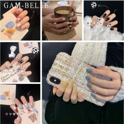 GAM-BELLE Cow Pattern Nail Art Sticker Matte Solid Color Fashion Manicure DIY Nail Polish Adhesive Full Cover Nail Decals Wraps