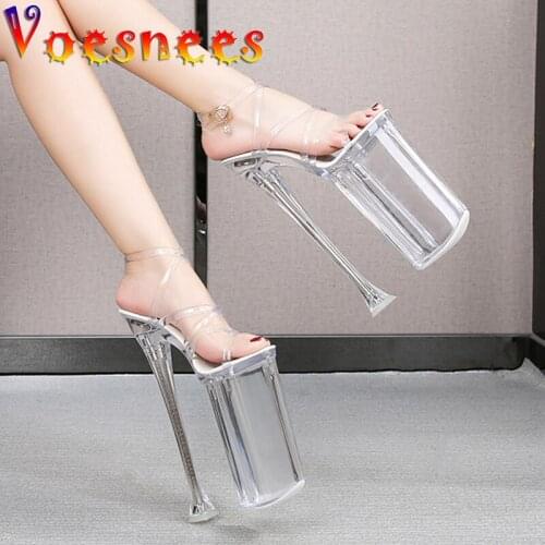 Voesnees Women Summer Shoes 2021 New Waterproof Clear Platform Sandals Glow Super High Heels 26cm Thin Heels Female Party Shoes