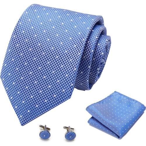 Brand Designer Fashion Luxury Silk Tie Blue Striped Ties for Men Business Formal Neck Tie&Handkerchiefs&Cufflinks