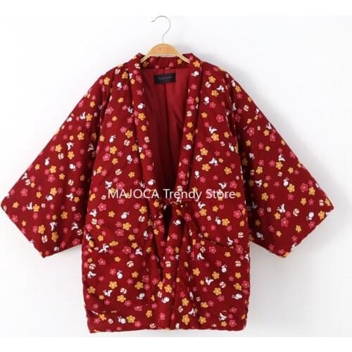 Haori Women Japanese Style Traditional Winter Kimono Cardigan Warm Wadded Cotton Yukata Vintage Asian Clothes Pajamas Hanten