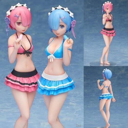 Japanese Girl Anime 14cm 2 Styles Re:life in a Different World from Zero Rem / Ram Swimsuit Ver. PVC Figure Collection Model Toy